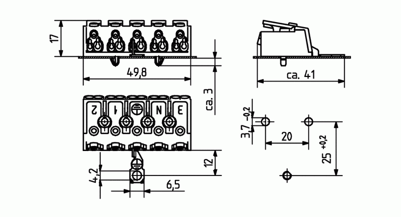 p/n 46.415.1114-0 - Bloco terminal de 5 pólos com cavalete terra parafusável - Imagem 2