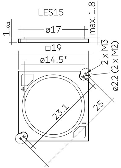 p/n 28004221 - LED COB 19×19mm LES 15mm 15W 3500K IRC90 2.000 Lumens - Imagem 2
